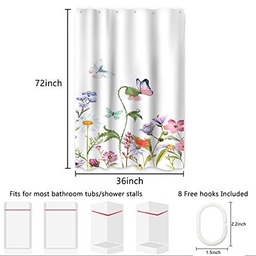 AWERT Butterfly Wildflowers Small Half Size Stall Shower Curtain with Hooks Shower Stall Curtain for Bathroom/RV and Camper 48 x 72 - color: Butterfly, size: 48"W x 72"L (Pack of 1)