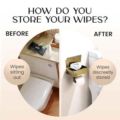 Day Moon™ - Toilet Paper Holder with Shelf - Modern Roll Holder for Bathroom - 1 Pack - Wall Mount - with Storage, Gold - color: Gold