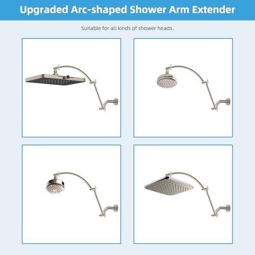 Hibbent All Metal 20'' Shower Head Extension Arm, Brushed Nickel | Solid Brass Adjustable Shower Arm with Lock Joint, Flexible Height & Angle, Universal Connection Shower Head Extender - color: Brushed Nickel, size: 20 Inch