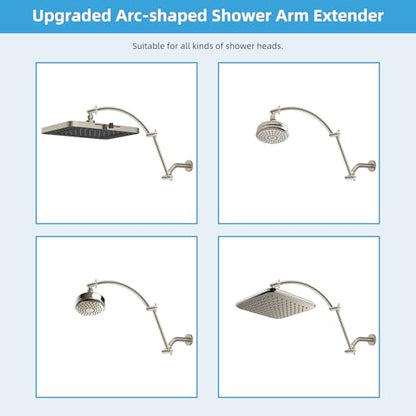Hibbent All Metal 20'' Shower Head Extension Arm, Brushed Nickel | Solid Brass Adjustable Shower Arm with Lock Joint, Flexible Height & Angle, Universal Connection Shower Head Extender - color: Brushed Nickel, size: 20 Inch