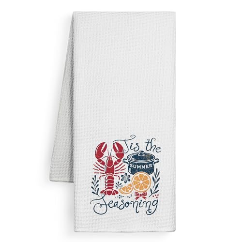 Trendy Summer Crawfish Season Kitchen Towels, Retro Southern Seafood Party Dish Tea Towels for Kitchen, Coastal Beach Louisiana Crayfish Decorative Hand Towels, 16x24 Inch - color: Trendy Crawfish-02