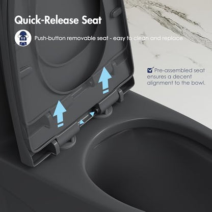 Elongated One Piece Toilet, Dual Flush 1.1/1.6 GPF, Matte Black | ADA Compliant 17" chair height bowl, Powerful siphon dual flush, 12" rough-in, comfort soft closing seat, Matte black toilet - color: Matte Black