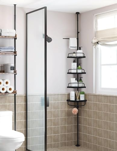 Corner Shower Caddy Constant Tension Pole Rustproof Shower Rack 4 Tiers Adjustable Bathroom Storage Organizer Drill Free