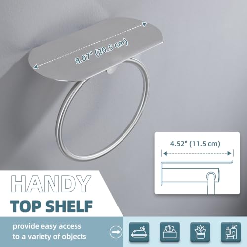 Angle Simple Towel Ring with Storage Shelf, Towel Holder Brushed Nickel | SUS304 Stainless Steel, Bathroom Kitchen Space Saver, Wall-Mounted - color: Brushed Nickel