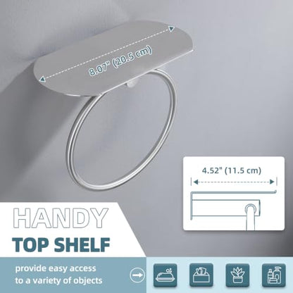 Angle Simple Towel Ring with Storage Shelf, Towel Holder Brushed Nickel | SUS304 Stainless Steel, Bathroom Kitchen Space Saver, Wall-Mounted - color: Brushed Nickel