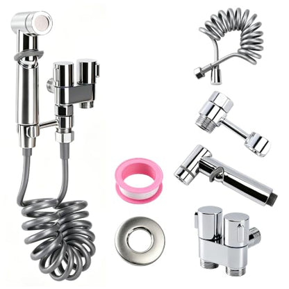 Handheld Bidet Sprayer for Toilet 1 in 2 Out Dual Control Valve, 304 Stainless Steel with Adjustable Pressure, Easy Installation Sprayer Kit for Bathroom Toilet Pet Cleaning