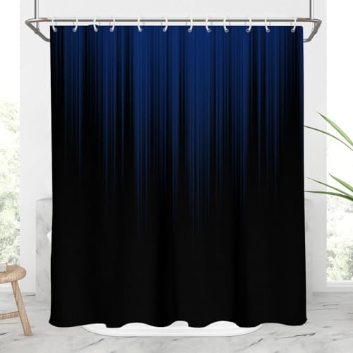AAtter Navy Blue and Black Shower Curtain, Ombre, 60x72 Inch, 12 Hooks | Abstract Striped Polyester Fabric, Dark Trendy Masculine Style, Cool Anime Design, Gradient Bathroom Decor for Men - color: Navy Blue, size: 60"W x 72"L (Pack of 1)