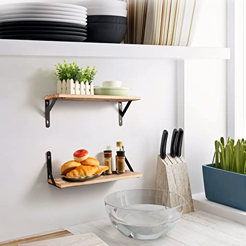AGM Wall Mounted Shelves Set of 2, Rustic Dark Wood Wall Floating Shelves for Bedroom, Living Room, Kitchen, Laundry Room Storage & Decoration-Light Brown | Light Brown Wall Shelves for Bedroom, Living Room, Kitchen, and Laundry Room Storage and Decoratio