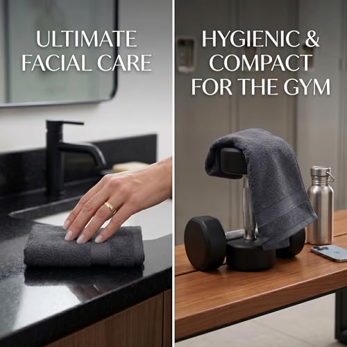 Sofea 100% Cotton Washcloths Set of 12, (12 x 12 Inch) 520 GSM Wash Cloths, Extra Soft Absorbent Quick Dry Face Towels - color: Dark Grey