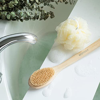 EcoTools Bath Bristle Brush, Back Scrubber for Shower with Long Handle | Smooth skin daily, body brush for showering with bamboo handle, vegan, cruelty-free, nylon bristles, back brush for shower - size: 1 Count (Pack of 1)