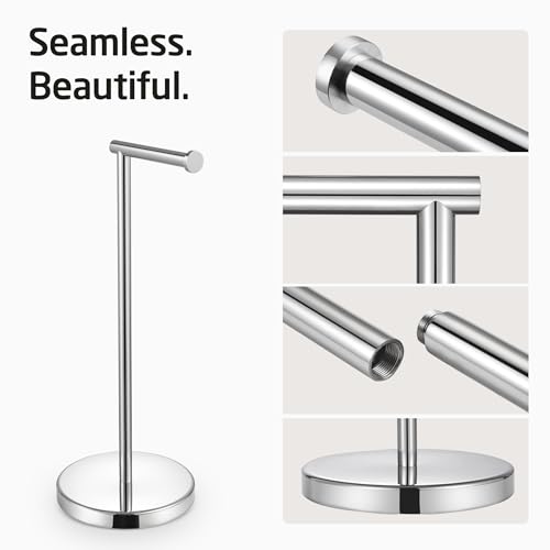 KES Freestanding Toilet Paper Holder with Weighted Base, Polished Silver | 304 Stainless Steel, Cement-Filled Base, Anti-Slip Pad, 20.2" H, Fits All Roll Sizes, Easy 1-Min Assembly - color: Polished Silver, size: 20.2" H