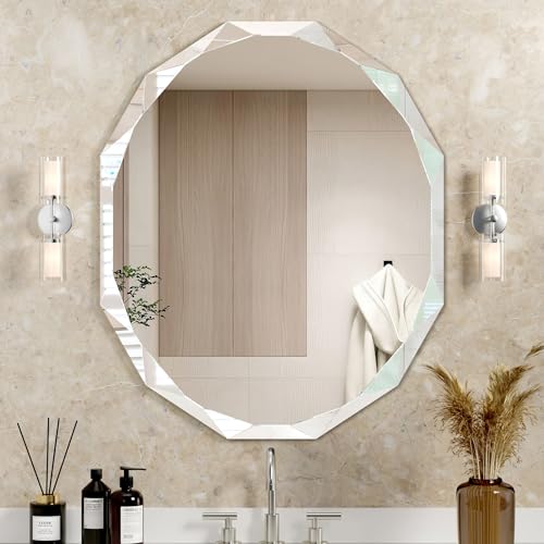 Bathroom Mirrors for Over Sink, Round Frameless Mirrors for Wall, 30x36 Inch Beveled Bathroom Mirror, Bathroom Vanity Circle Mirror for Bedroom Living Room Entryway Home Decor - color: Round, size: 36"L x 30"W