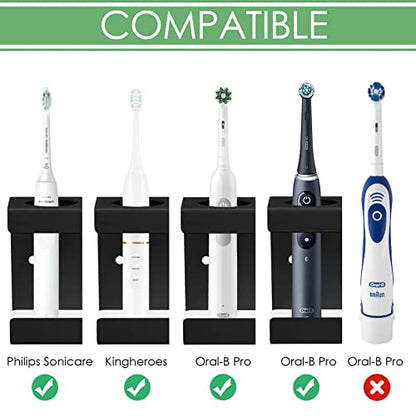 Electric Toothbrush Holder Wall Mount 2-Slot, Black | Adhesive or Wall Screws Install, Stainless Steel, Fits Handles Under 1.38 in Diameter - color: Black, size: 2-Slot