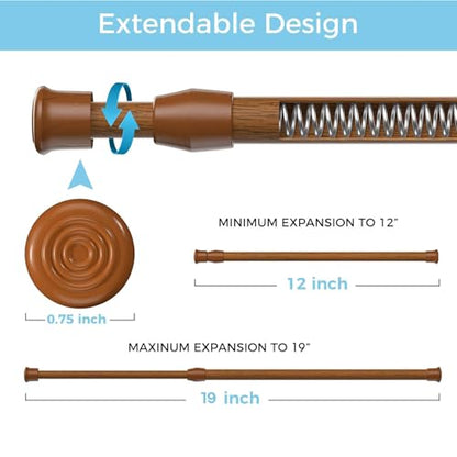 Spring Tension Curtain Rod Short Tension Rod (Wood,12" to 19"-2Pcs) - color: Wood, size: 12" to 19"-2Pcs