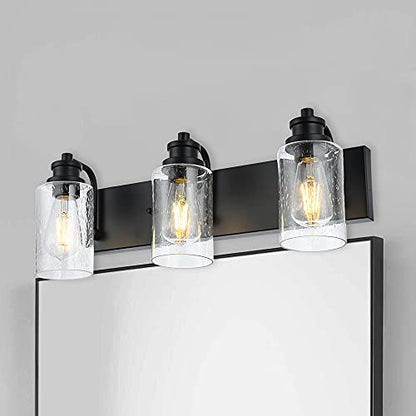3 Lights Black Vanity Light Fixtures Over Mirror with Seedy Glass Shade,Industrial Wall Mount Lamp Metal Bathroom Lighting - color: Seedy Glass, size: 3 Light