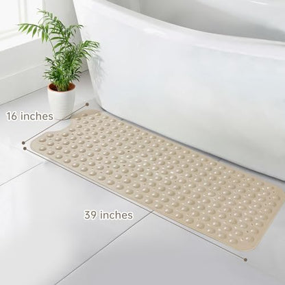 Bathtub Mats for Shower Tub Non-Slip Bath Mat 39 x 16 Inch Extra Long Shower Mat, Bath Tub Mat for Bathroom with Machine Washable, BPA Free for Kids (Brown) - color: Brown