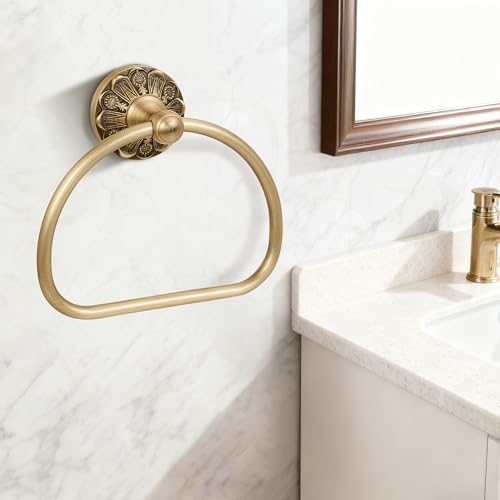 Brass Toilet Paper Holder Towel Ring, Antique Brass Towel Holder Toilet Paper Roll Holder, Rustic Towel Rack Bathroom Accessories Set Hardware 2 Pieces Farmhouse Wall Mounted - color: Antique Brass