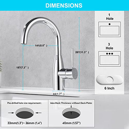 CREA Bar Sink Faucet Bathroom Faucets Single Hole Handle Chrome with Deck Plate Prep Wet Utility Small Mini Faucet for Marine Vessel Outdoor Farmhouse Vanity Lavatory - color: Chrome-1