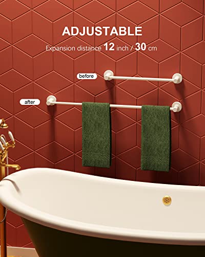 Adjustable White Towel Bar, Stainless Steel Towel Rod for Bathroom | Length 16 to 27.6 Inch, Wall Mounted Towel Rack, Shower Towel Hanger, Extendable Towel Rod for Washroom Kitchen with S Hooks - color: White