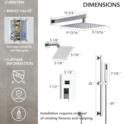10" High-Pressure Rainfall Shower Faucet with Handheld Spray, Wall Mount Dual Shower Head System with Slide Bar (Polished Chrome) - color: Chrome, style: Wall Mount-with Slide Bar