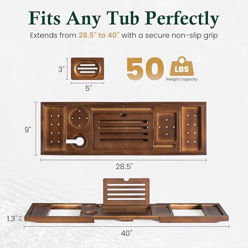 Bamboo Bathtub Tray, Brown Bath Caddy | Wine Glass Holder, Phone Dock, Book Stand, Hands Free Reading, Spa Relax Bath Accessory - color: Modern Brown Bamboo