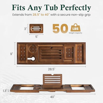 Bamboo Bathtub Tray, Brown Bath Caddy | Wine Glass Holder, Phone Dock, Book Stand, Hands Free Reading, Spa Relax Bath Accessory - color: Modern Brown Bamboo