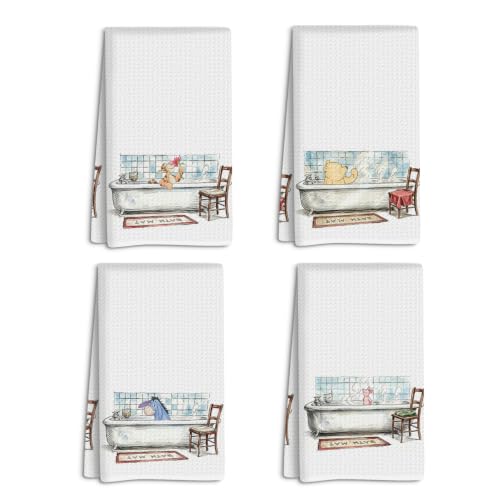 Classic Winnie Theme Bathroom Towels Set of 4 Pooh Bear Decor Stuff for Bathroom Cute Winnie Gifts for Best Friends Friendship Gifts for Women Absorbent Decorative Waffle Weave Hand Towel - color: Multicolor 1687