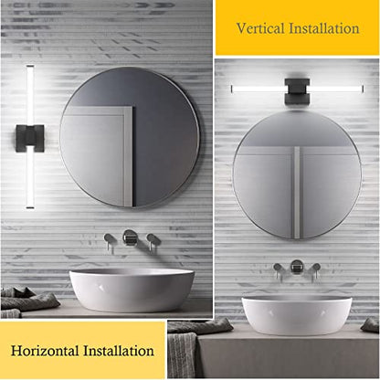 Ralbay 24inch Black Bathroom Vanity Light Bar 22W Modern LED Vanity Lights Matte Black Bathroom Wall Mounted Light Fixtures Over Mirror(5500K White Light) - color: Black, size: 24 inch