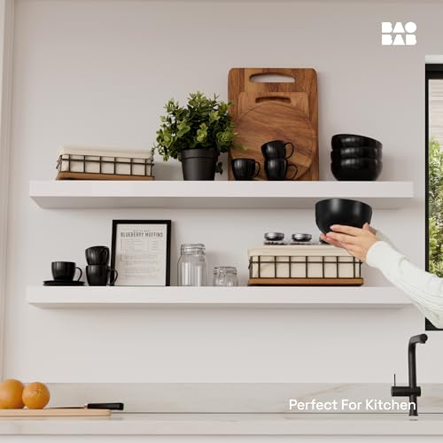 Solid Wood Floating Shelves for Wall 36 Inches Long, White Wooden Shelf | Real Wood, Wall Mounted, Heavy Duty Shelf 36 Inch Large, Bathroom Bedroom Kitchen Rustic, White Finish, 36W × 6.7D, Set of 2 - color: White, size: 36 Inch