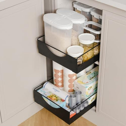 Under Sink Pull Out Organizer, Single-Tier Metal Drawer Slide Out Storage Shelf, No-Drill Nano Adhesive Installation, Fits 16"+ Deep Cabinets for Kitchen Bathroom Pantry Storage - size: Single-layer Medium