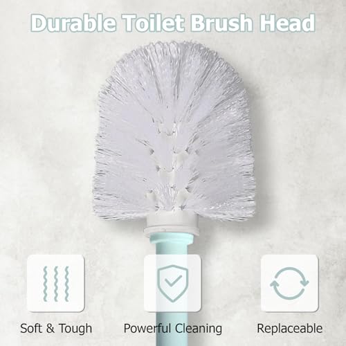 Topsky 2 Pack Compact Toilet Brush & Holder Set, Plastic Round Barrel Loo Brush with 2 Replacement Toilet Brush Head, Durable for Bathroom Toilet, Green - color: Green