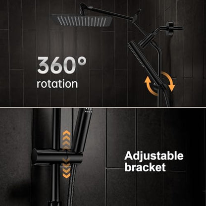 Veken 10" Luxurious All Metal Rain Shower Head with Handheld Spray Combo, High Pressure Rainfall Square Shower Heads with Extension Arm, Wide Dual Showerhead, Bathroom Accessories, Matte Black - color: Matte Black