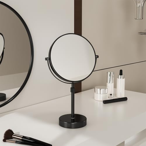 Nicesail 19 Inch Tall Makeup Mirror with 10X Magnification, 8 Inch Magnifying Mirror Tabletop with Pedestal, Height Adjustable Black (8 Inch, 10X) - color: No Light-black-10x
