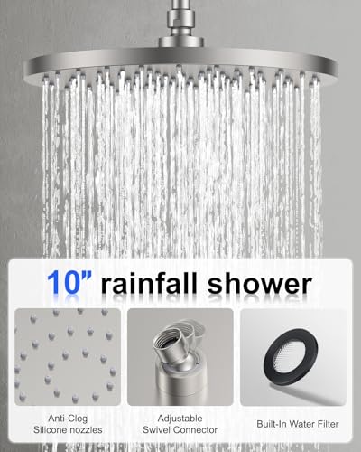 Iriber Brushed Nickel Shower head with Handheld,8"+10" Shower Faucet Set | 10 Inch Ceiling +8 Inch Wall Mount Dual Shower Heads,Push Button Diverter,3 Setting Handheld,Pressure Balance Valve Cartridge - color: Brushed Nickel 06