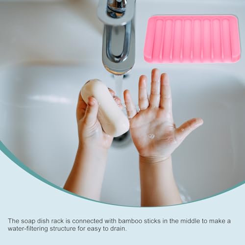 uxcell 2 Pcs Self Draining Silicone Soap Dish, Soap Tray with Drainage for Bathroom Shower Kitchen Sink, 4.5" x 3.1" x 0.4", Pink - color: Pink