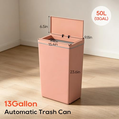 BestOffice 13 Gallon Trash Can Automatic Kitchen Trash Can Touch Free High-Capacity Garbage Can with Lid for Bedroom Bathroom Home Office 50 Liter (Black, 1) (1, Pink) - color: Pink