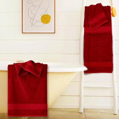 COZYART Bath Towel Set 6 PCS, Luxury Cherry Red 100% Turkish Cotton 650GSM | Soft Absorbent Quick Dry, OEKO‑Tex 100 Cert. Zero Twist Ring Spun Cotton, Plush Fluffy, Breathable Hotel Quality Towels Set - color: Cherry Red