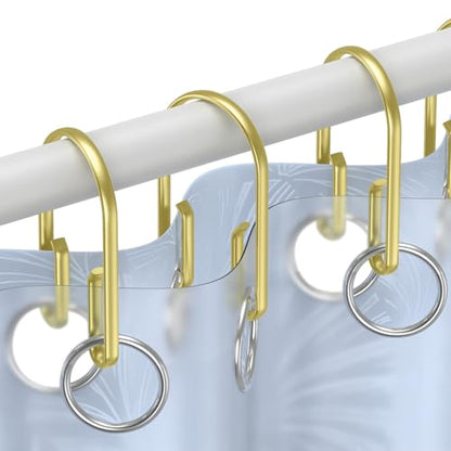 Gold Shower Curtain Hooks Rings ，Double Sided Shower Curtain Rings Rust Proof，12 pcs Shower Hooks for Inside Shower，Smooth Sliding Anti-Drop Double Shower Rings for Curtain (Gold) - color: Gold