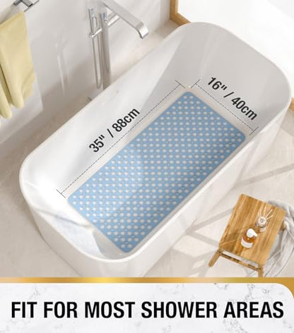 HITSLAM Bathtub Mat Non Slip, 35 x 16 Inch Long TPE Bath Mat for Tub, Efficient Drainage Bathroom Shower Mat with Suction Cups, Bath Tub Mat, Soft on Feet and Easy to Clean, Blue - color: Blue, size: 35" x 16" (Rectangular)