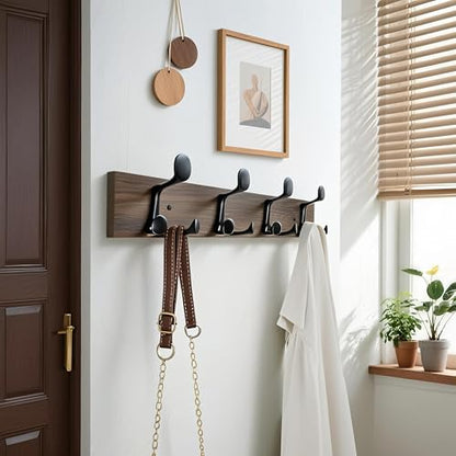 WEBI Coat Rack Wall Mount,24" Solid Wood Coat Hooks Wall Mounted Coat Hanger,16" Hole to Hole,Heavy Duty Hook Rack Rail,4 Triple Hooks for Hanging Coats,Jacket,Clothes,Hat,Weathered Brown,2 Packs - color: Weathered Brown, size: 24 Inch(2 Pcs)