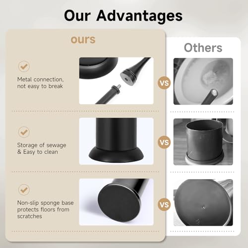 Black Toilet Brush and Holder，Extra Long Handled Toilet Brush for Bathroom，Stainless Steel Heavy Duty Toilet Bowl Brush,Deep Cleaning Modern Toilet Cleaner Brush -Space Saving - color: Black