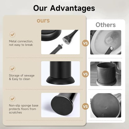 Black Toilet Brush and Holder，Extra Long Handled Toilet Brush for Bathroom，Stainless Steel Heavy Duty Toilet Bowl Brush,Deep Cleaning Modern Toilet Cleaner Brush -Space Saving - color: Black