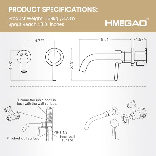 Bathroom Sink Faucet Matte Black Wall Mounted Bathroom Faucet, Single Handle Lavatory Sink Basin Swivel Mixer Tap with Valve - color: Matte Black