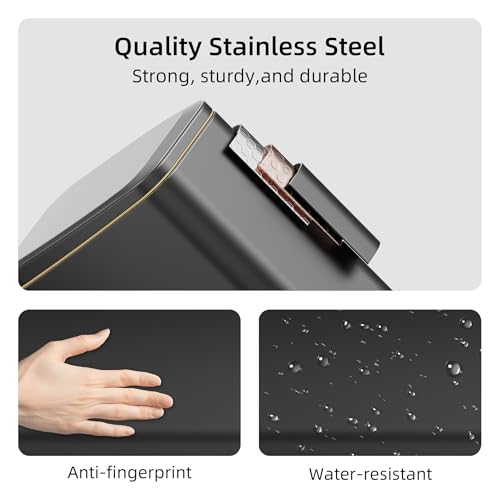 KSSKSS 1.6 Gallon/6L Small Bathroom Steel Step Trash Can, Soft-Close Lid & Fingerprint-Proof, Slim Wastebasket for Narrow Spaces (Black) - color: Black