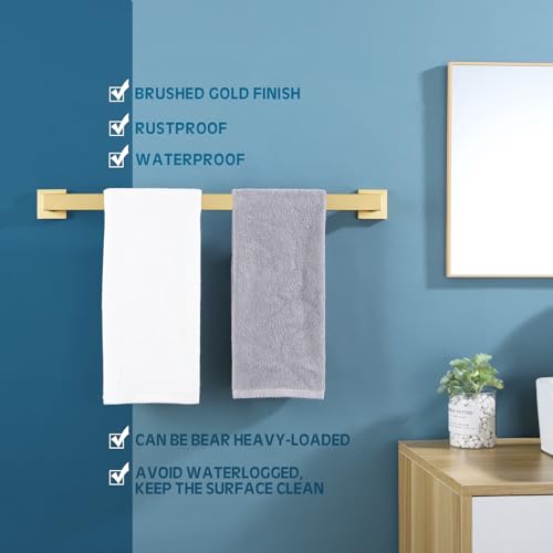 KOKOSIRI 24-Inch Single Towel Bar, Bathroom Kitchen Towel Holder, Wall Mounted SUS304 Stainless Steel Towel Rack, Brushed Gold, B4003BG-L24 - color: Brushed Gold, size: 24-Inch