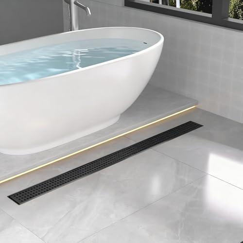 36 Inch Linear Shower Drain - Matte Black, with Removable Grate | AISI 304 Stainless Steel Shower Drain, Long Rectangle Shower Floor Drain with Adjustable Feet, Fits Bathroom & Balcony etc - color: Matte Black, size: 36 in