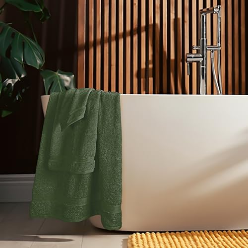MyOwn 6 Piece Towel Set, 100% Combed Cotton - 2 Bath Towels, 2 Hand Towels, 2 Wash Cloths - 500 GSM Luxury Hotel Quality Ultra Soft Highly Absorbent Towel Set for Bathroom - Olive Green - color: Olive Green