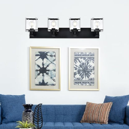 4-Light Bathroom Vanity Light Fixture, Modern Black Wall Lighting Over Mirror with Rectangular Clear Glass, E26 Bulb Base - color: Black, Clear Glass, size: 4-Lights