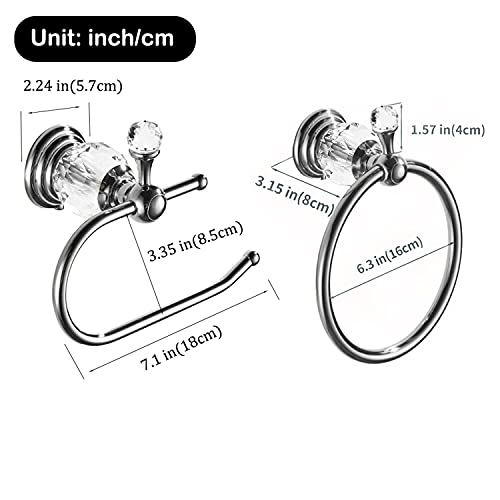 WOLIBEER Crystal Towel Hook, Chrome Towel Ring Toilet Paper Holder Hand Towel Holder Tissue Roll Paper Holder Towel Hanger Silver Bathroom Accessories 2 Pieces Wall Mounted - color: Chrome