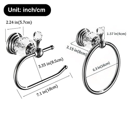 WOLIBEER Crystal Towel Hook, Chrome Towel Ring Toilet Paper Holder Hand Towel Holder Tissue Roll Paper Holder Towel Hanger Silver Bathroom Accessories 2 Pieces Wall Mounted - color: Chrome